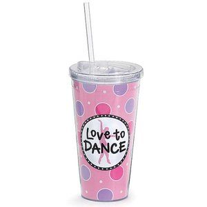 Love to Dance Tumbler with Straw - Pink Travel Mug
